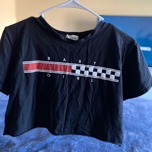 black, cropped, graphic t-shirt